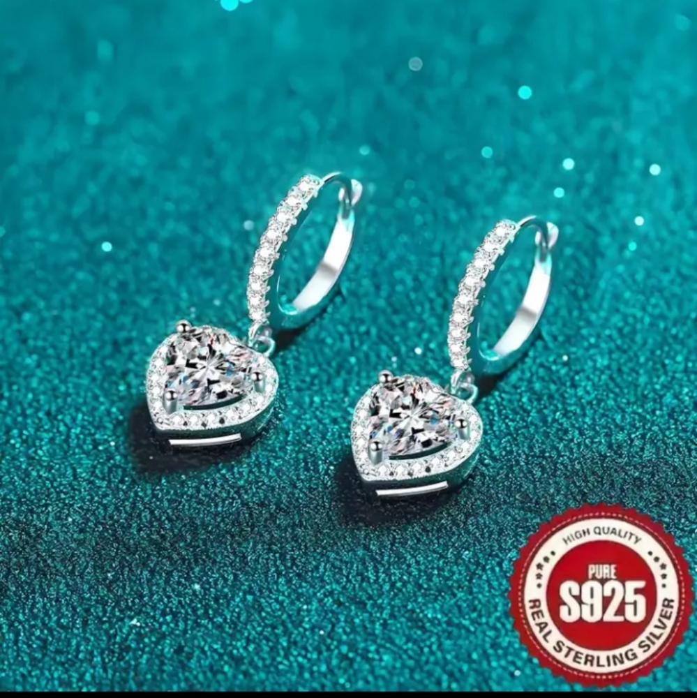 NEW 925 Sterling Silver Heart Drop Earrings